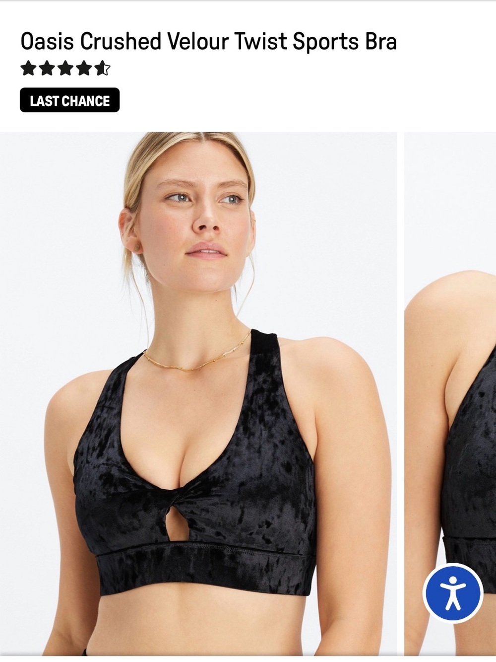 Fabletics Black Crushed Velour Twist-Front Sports Bra